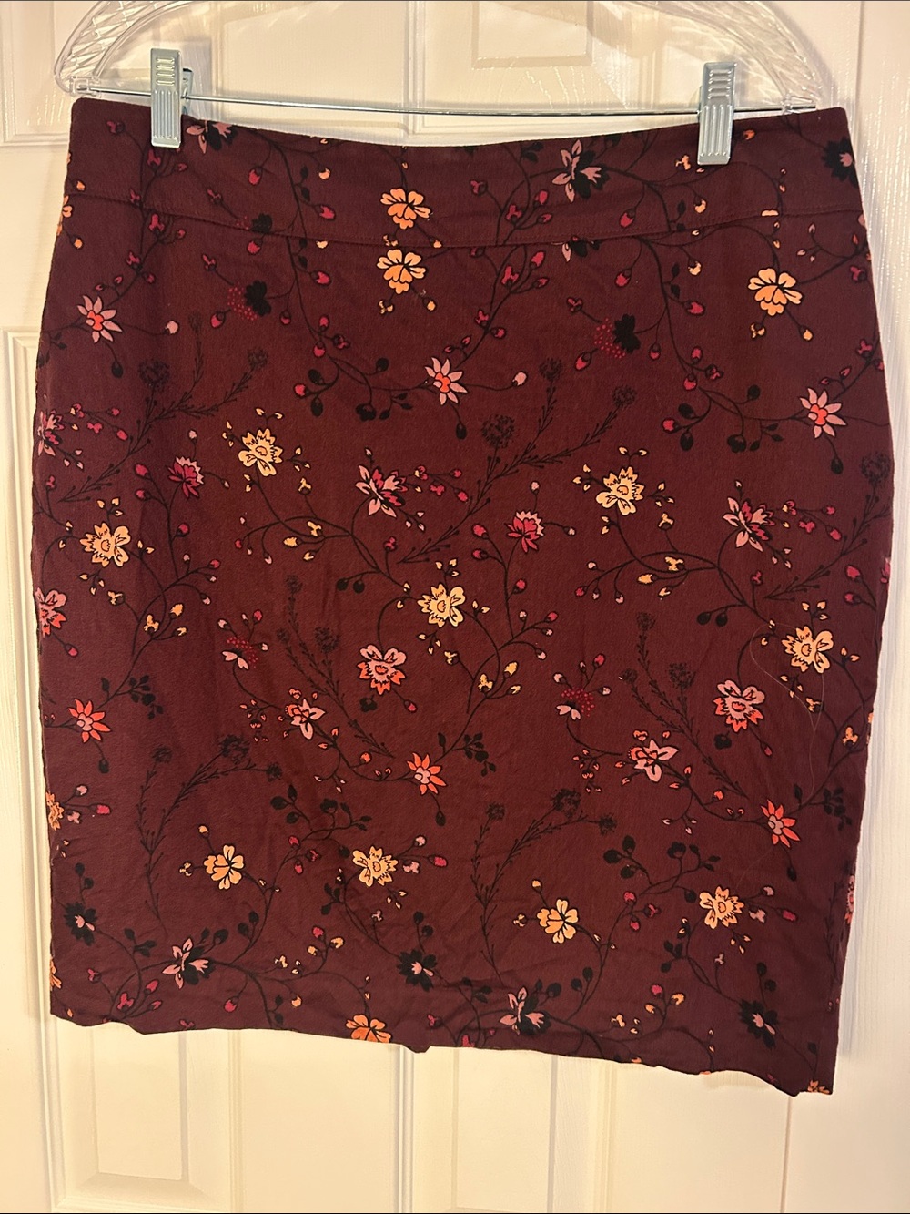 LOFT Burgundy Floral Pencil Skirt
